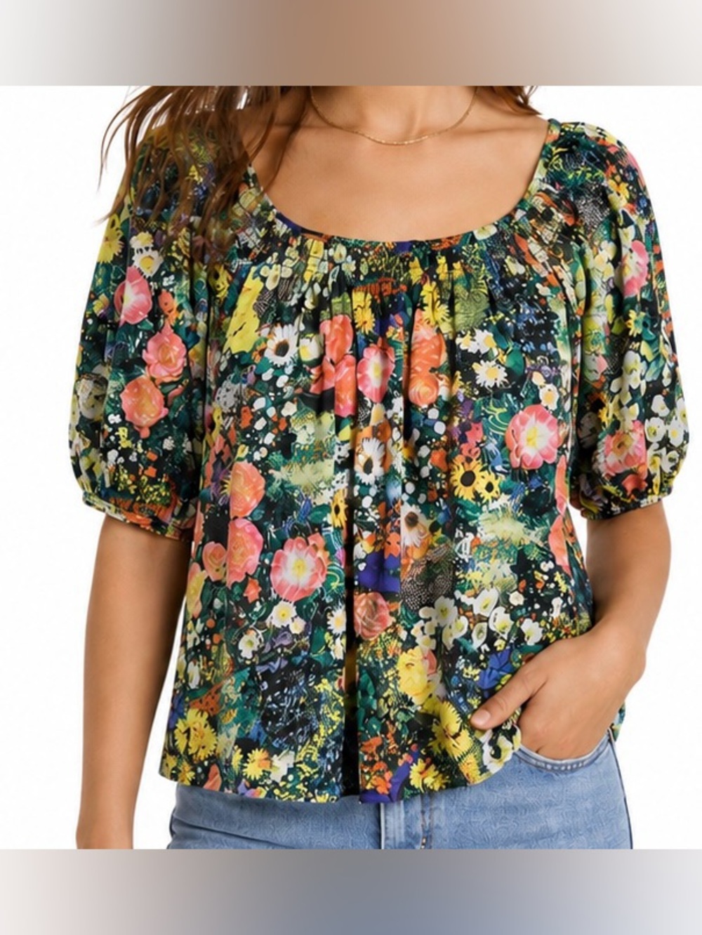 MOTHER Pretty As A Picture Garden Party Peasant Top Floral Size Small